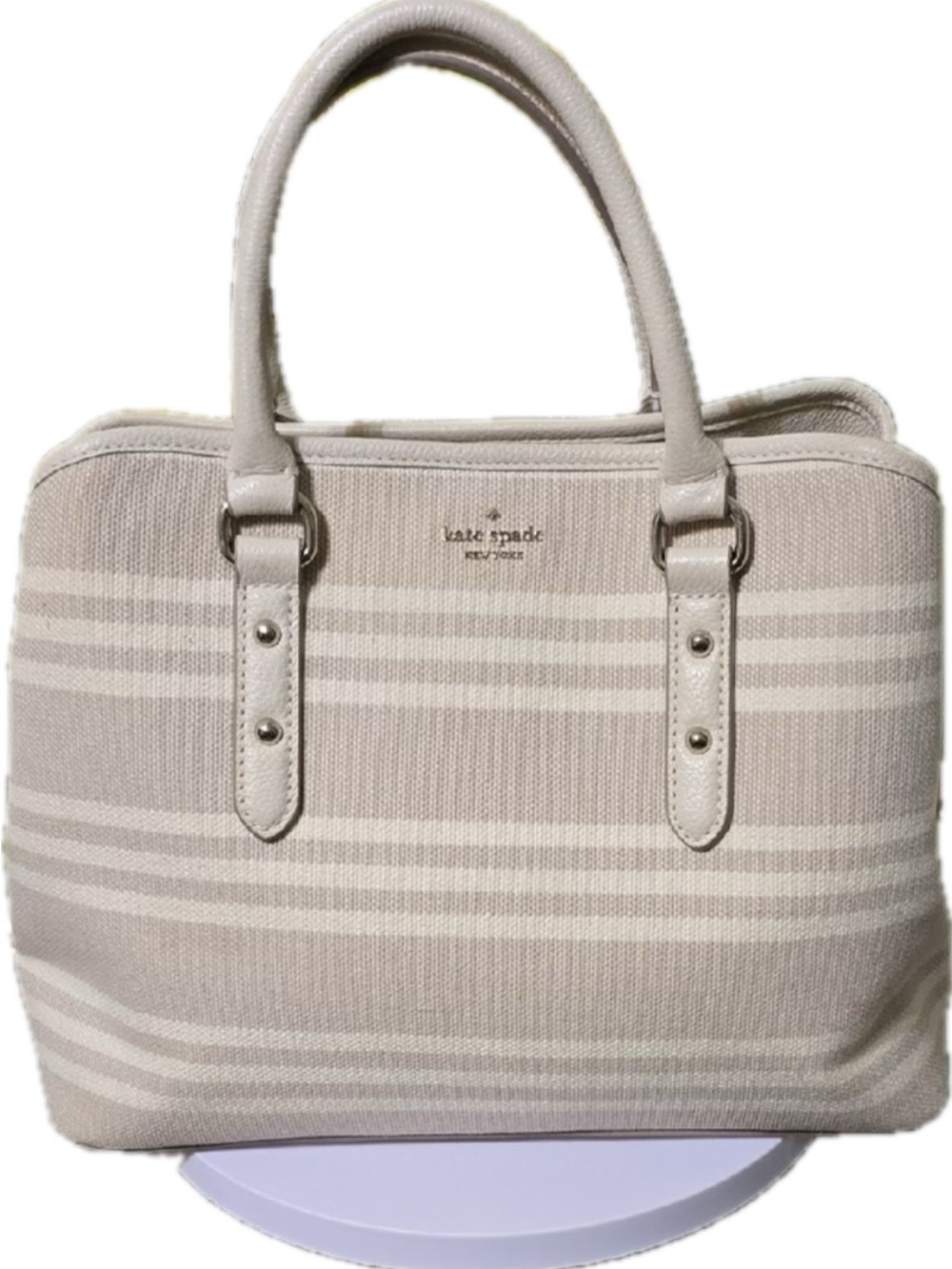 Kate Spade Cream and Griege (beige-y grey) Striped Tote